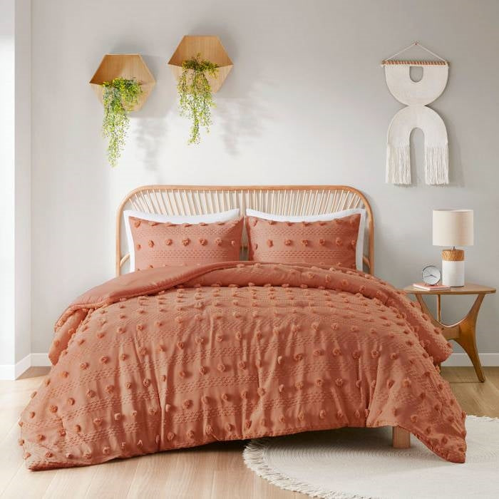 Full/Queen 3-Piece Rust Orange Pompom Microfiber Comforter Set