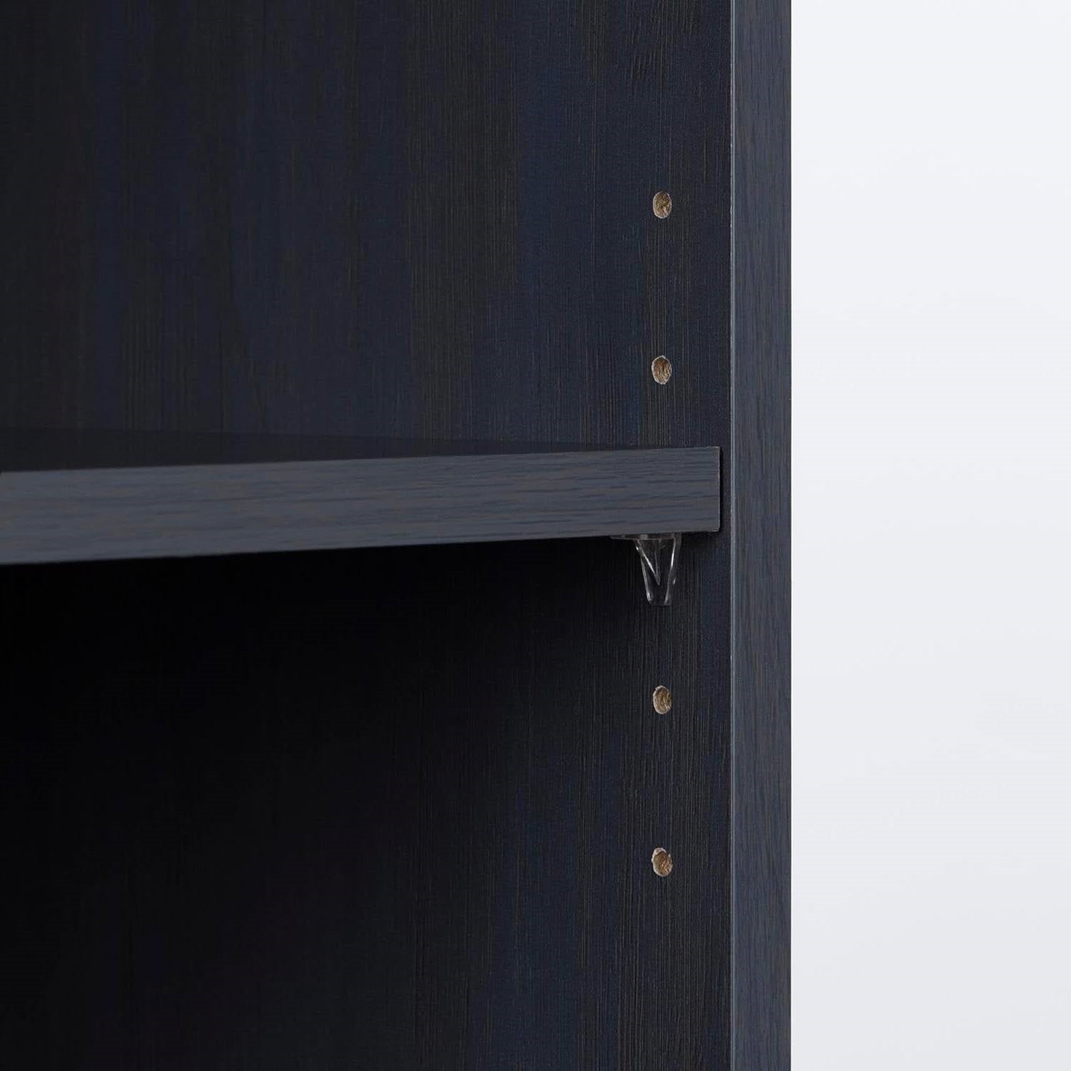 Narrow 5-Shelf Bookcase Slim Storage Shelving Unit Dark Blue Black Wood Finish
