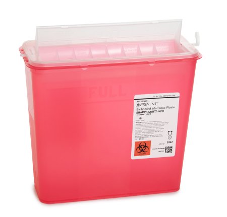 Sharps Container McKesson Prevent® Translucent Red Base 10-3/4 H X 10-1/2 W X 4-3/4 D Inch Horizontal Entry 1.25 Gallon - 2262