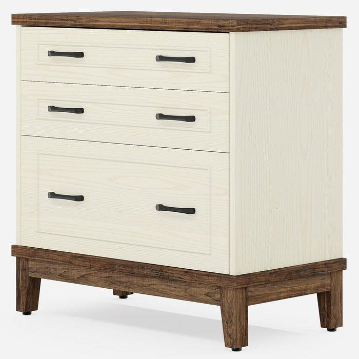 Vintage White/Rustic Brown 3 Drawer Filing Cabinet Printer Stand