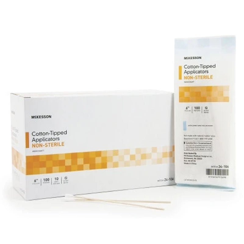 McKesson 6" Wood Shaft Cotton Tip Applicator (Swab-Sticks) - 24-106