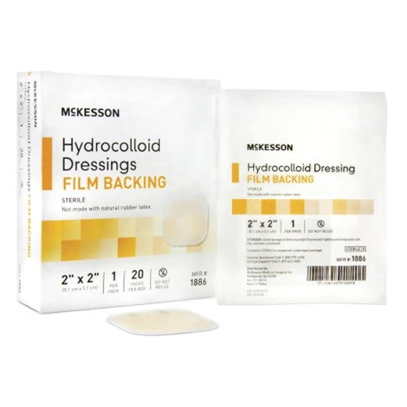 Hydrocolloid Dressing McKesson Waterproof Film Backing 2 X 2 Inch Square Hydrocolloid / Film - 1886