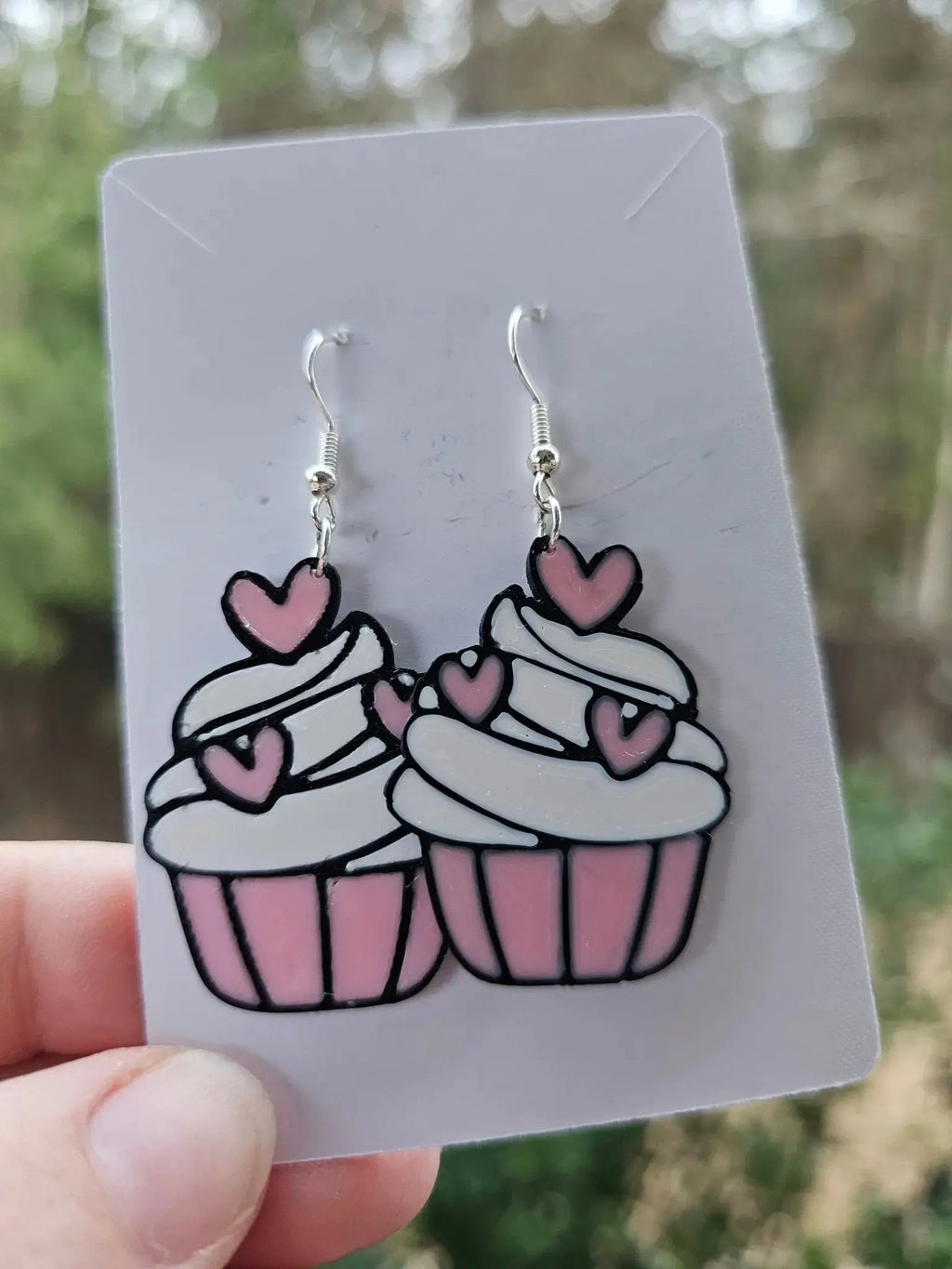 Valentine Cupcake Dangle Earrings (Hooks or Clip-Ons)