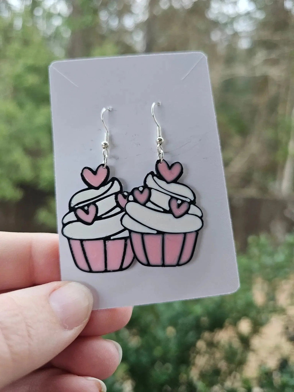 Valentine Cupcake Dangle Earrings (Hooks or Clip-Ons)