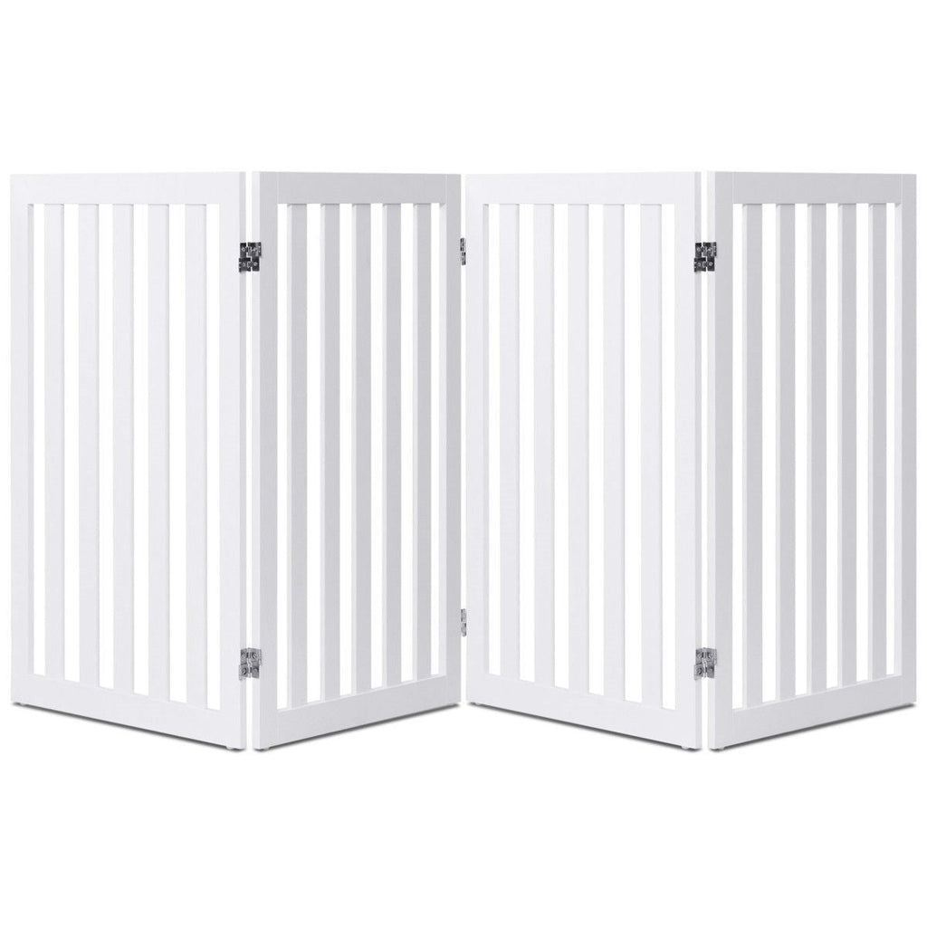 Folding 4-Panel Dog Gate Pet Fence in White Wood Finish