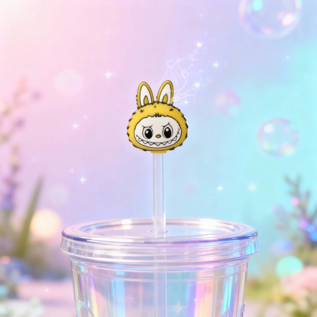 Yellow Labubu Monster Straw Topper – 3D Printed
