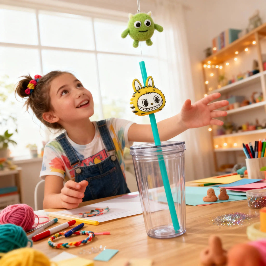 Yellow Labubu Monster Straw Topper – 3D Printed