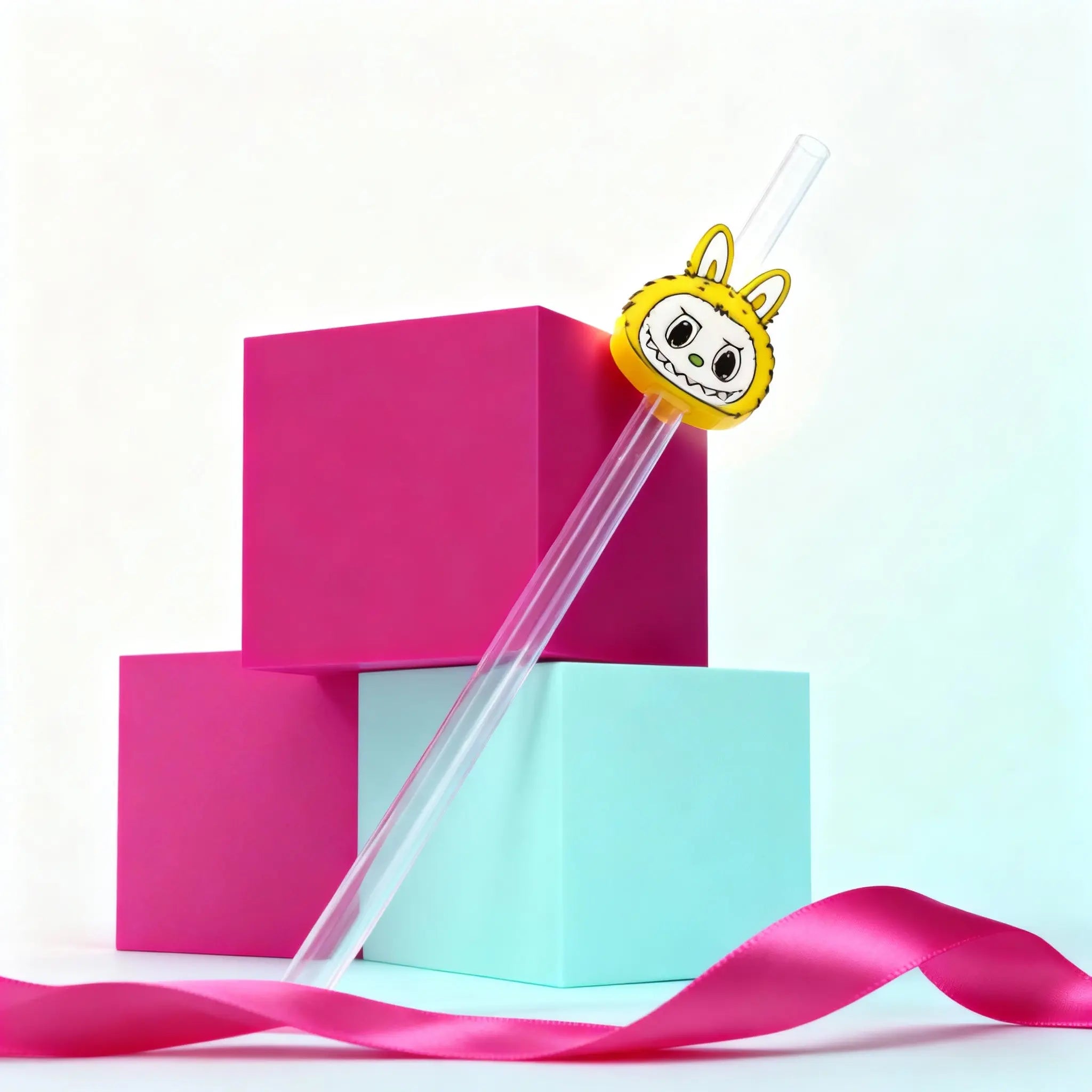 Yellow Labubu Monster Straw Topper – 3D Printed