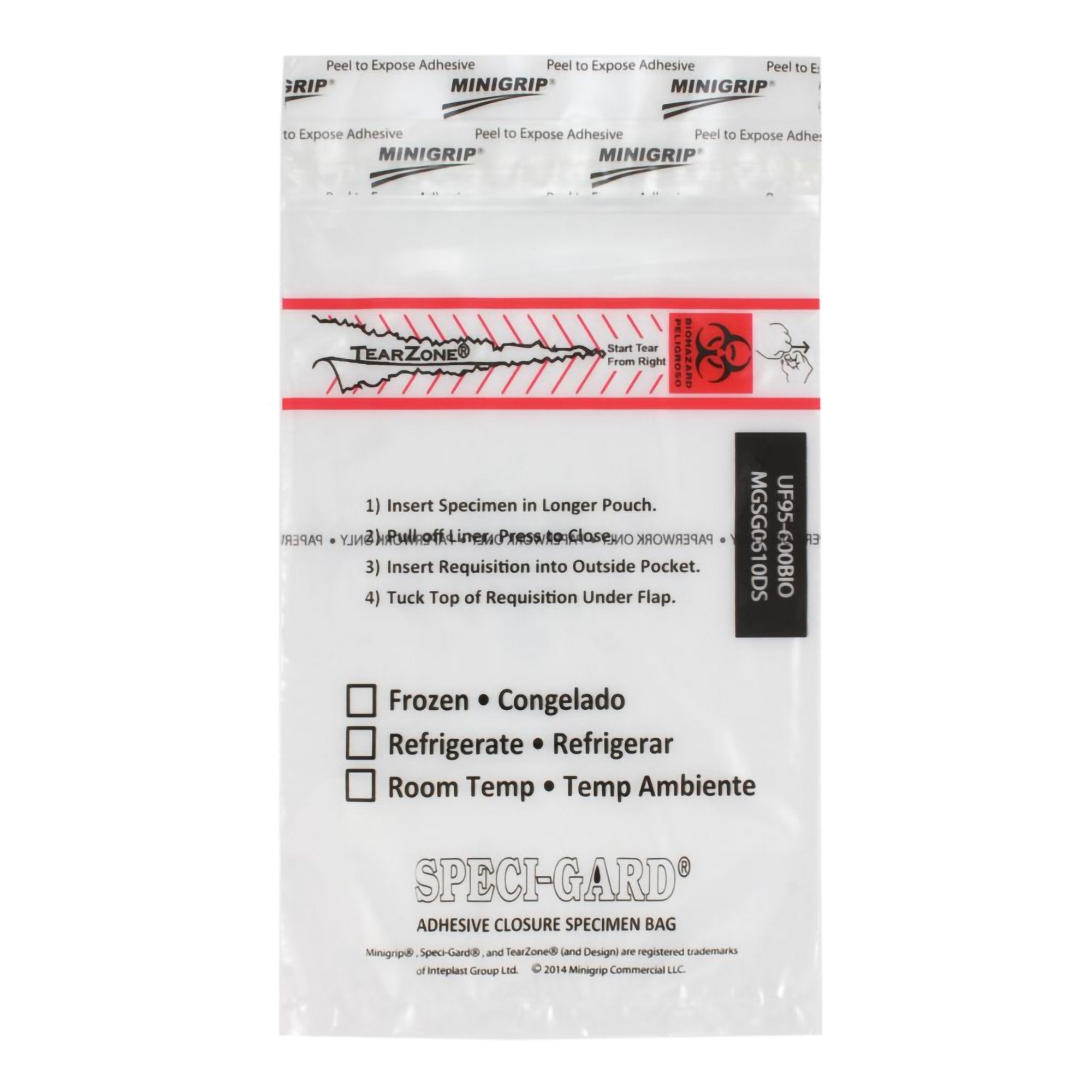 Speci-Gard® Specimen Transport Bag, Document Pouch, Adhesive Closure, 6 x 10" UF95-600BIO