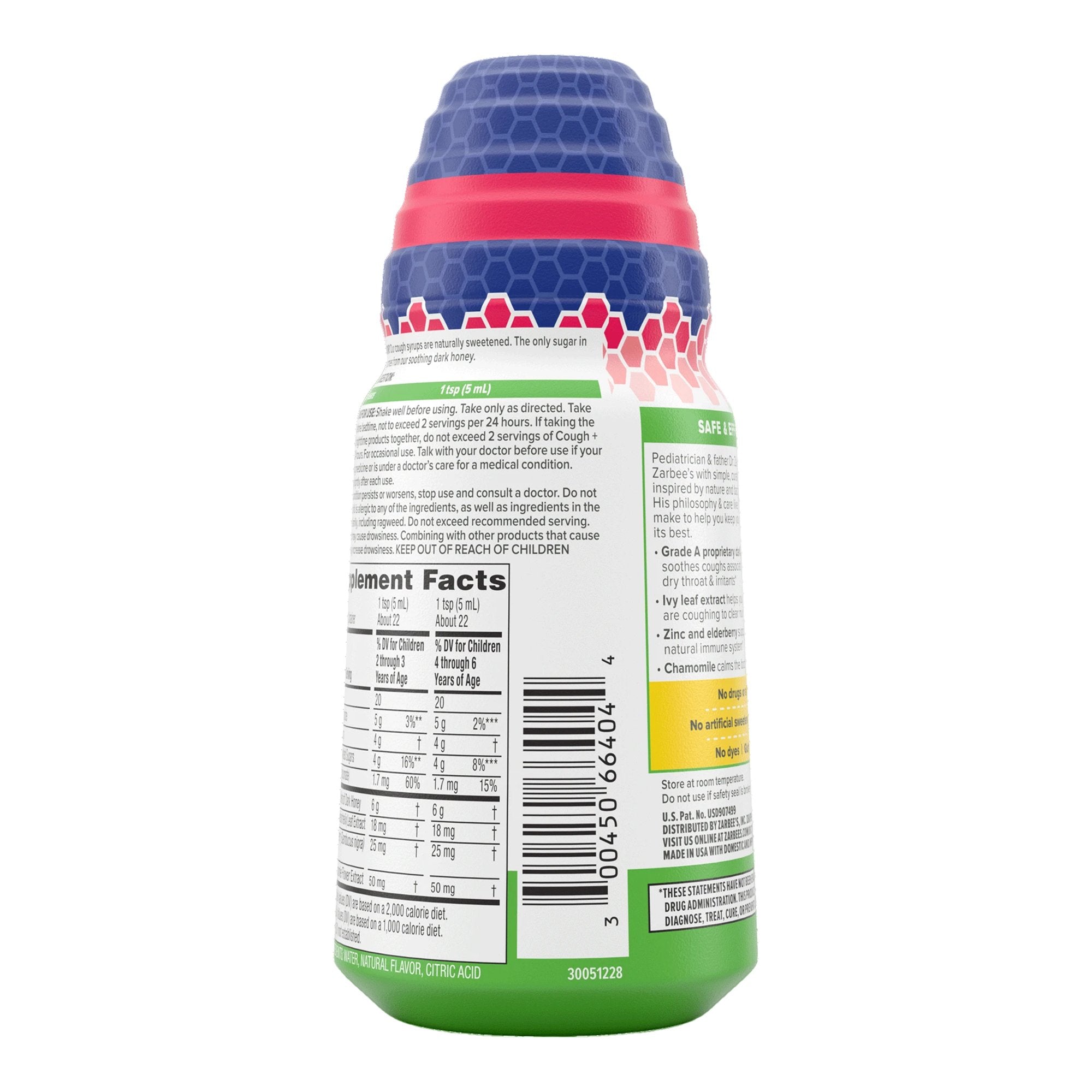 Zarbee's Children's Nighttime Cough Syrup + Mucus, Mixed Berry Flavor 30045066404