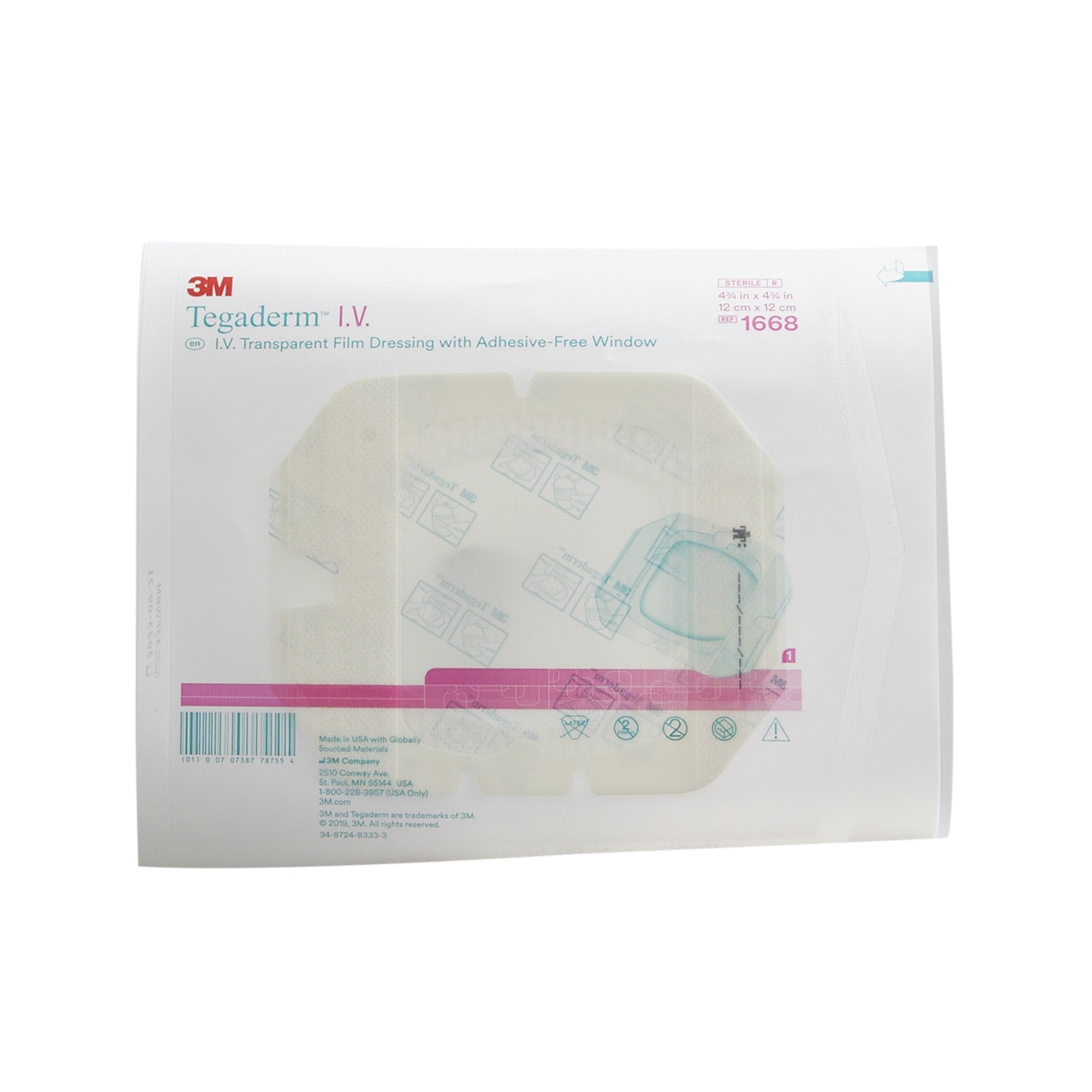3M™ Tegaderm™ I.V. Transparent Film Dressing with Adhesive-Free Window, 4¾x 4¾ Inch 1668