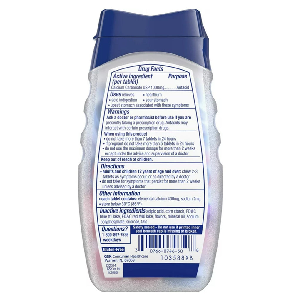 Tums Ultra Strength 1000 Antacid Chewable Tablets, Assorted Berries 00135018102