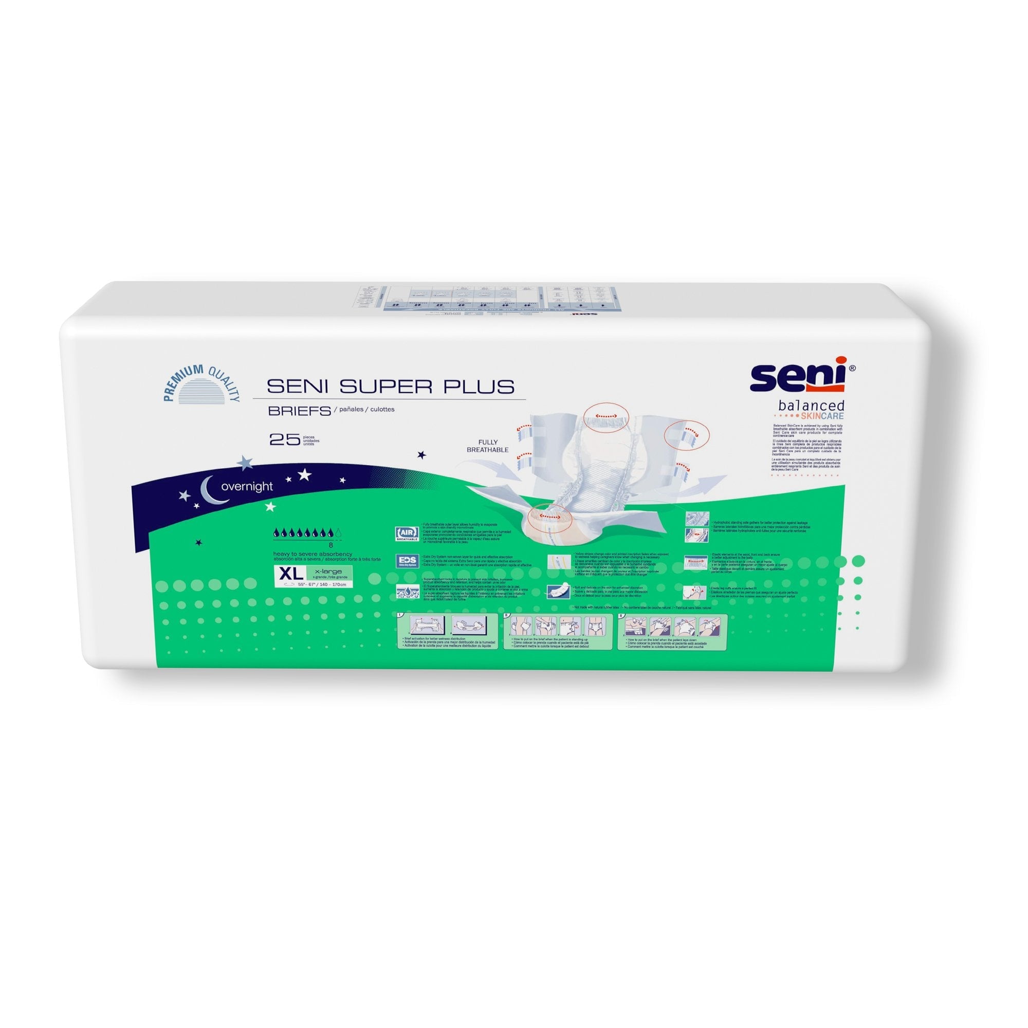 Seni® Super Plus Overnight Heavy Absorbency Incontinence Brief, Extra Large S-XL25-BP1