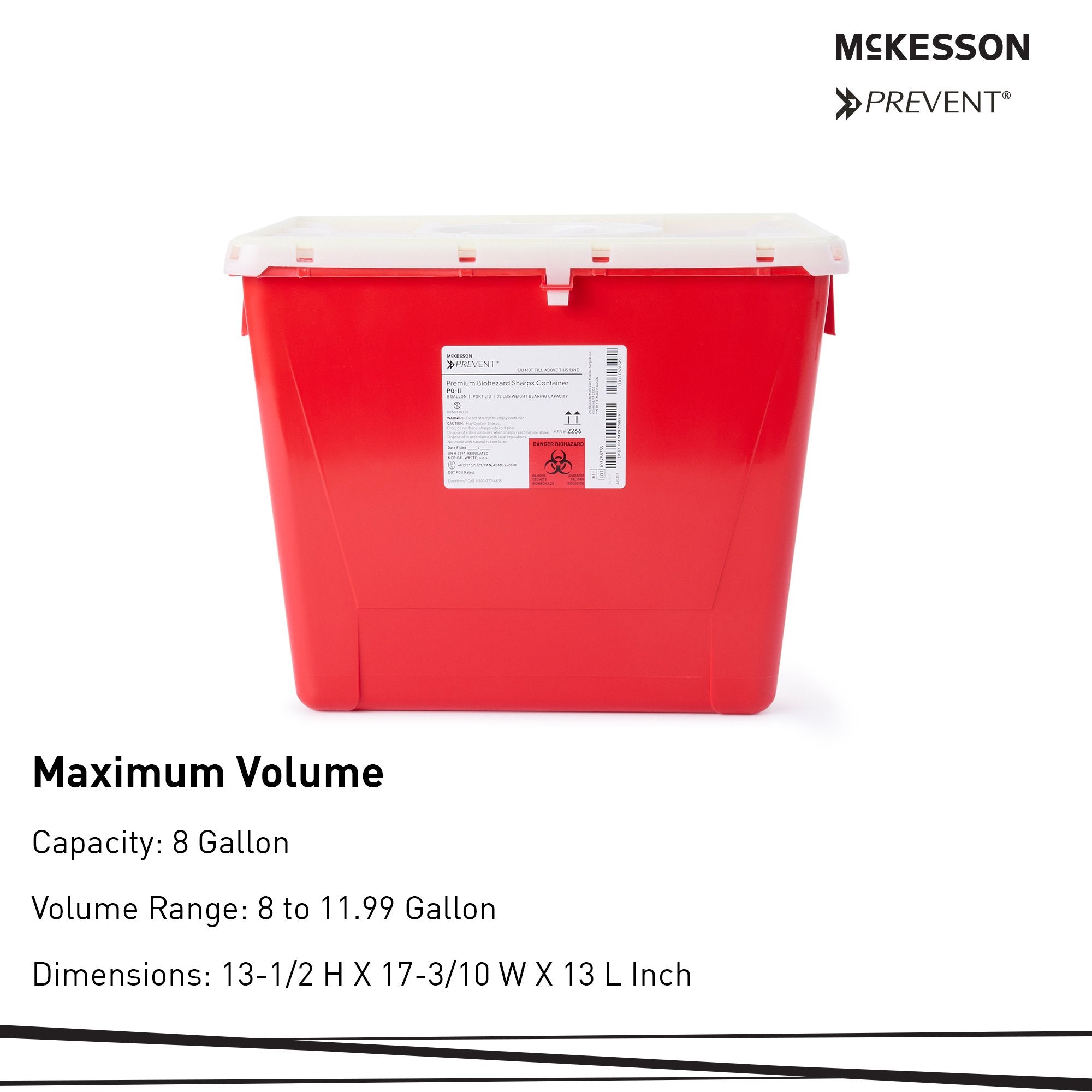 McKesson Prevent® Sharps Container, 8 Gallon, 13-1/2 x 17-3/10 x 13 Inch 2266