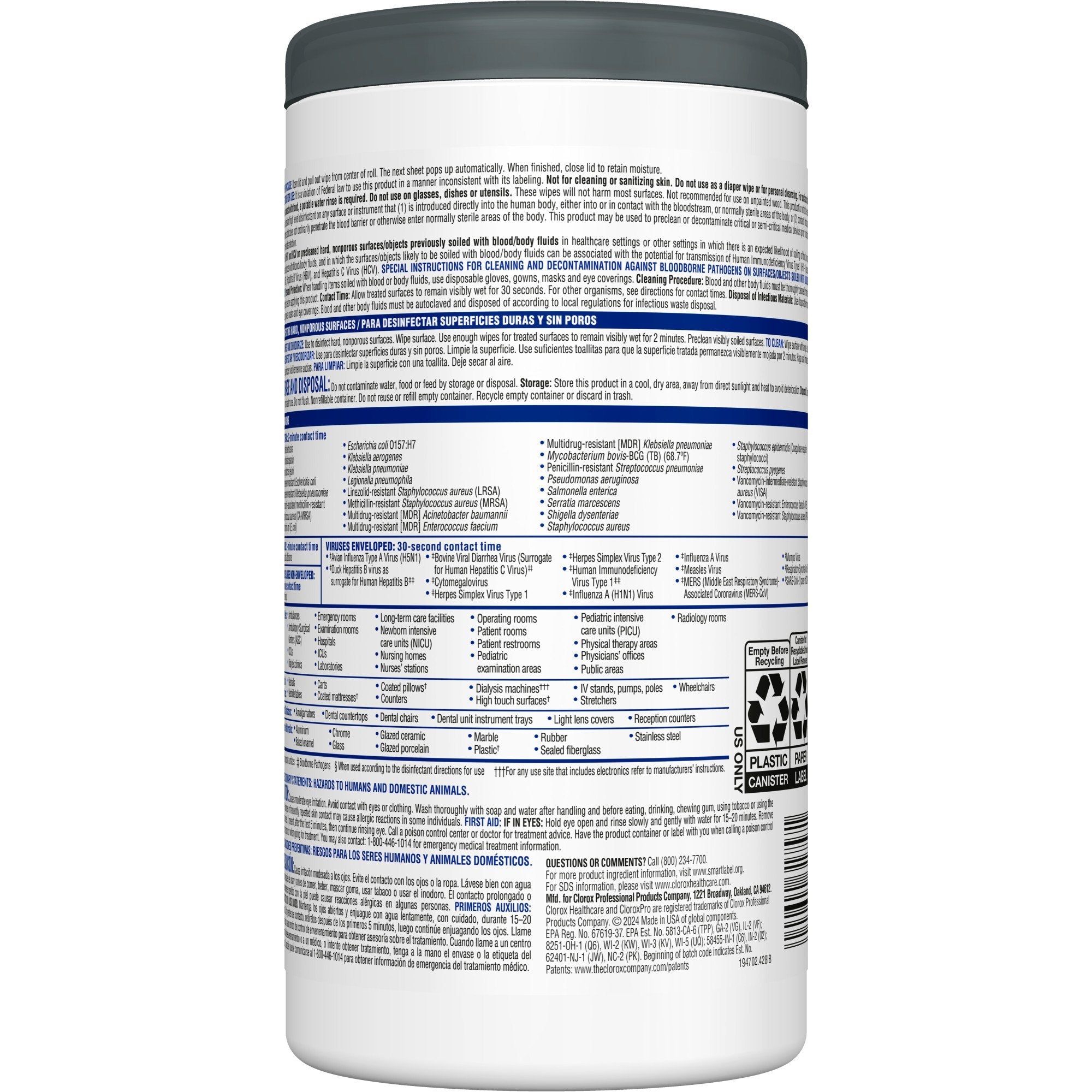 Clorox Healthcare® VersaSure® Cleaner Disinfectant Wipes, Canister 31757