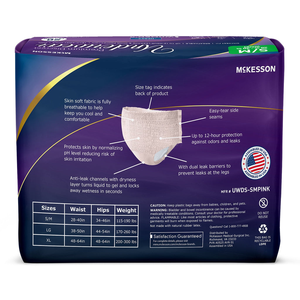 McKesson Premium Discreet Underwear for Women, Heavy Absorbency, Small/Medium UWDS-SMPINK