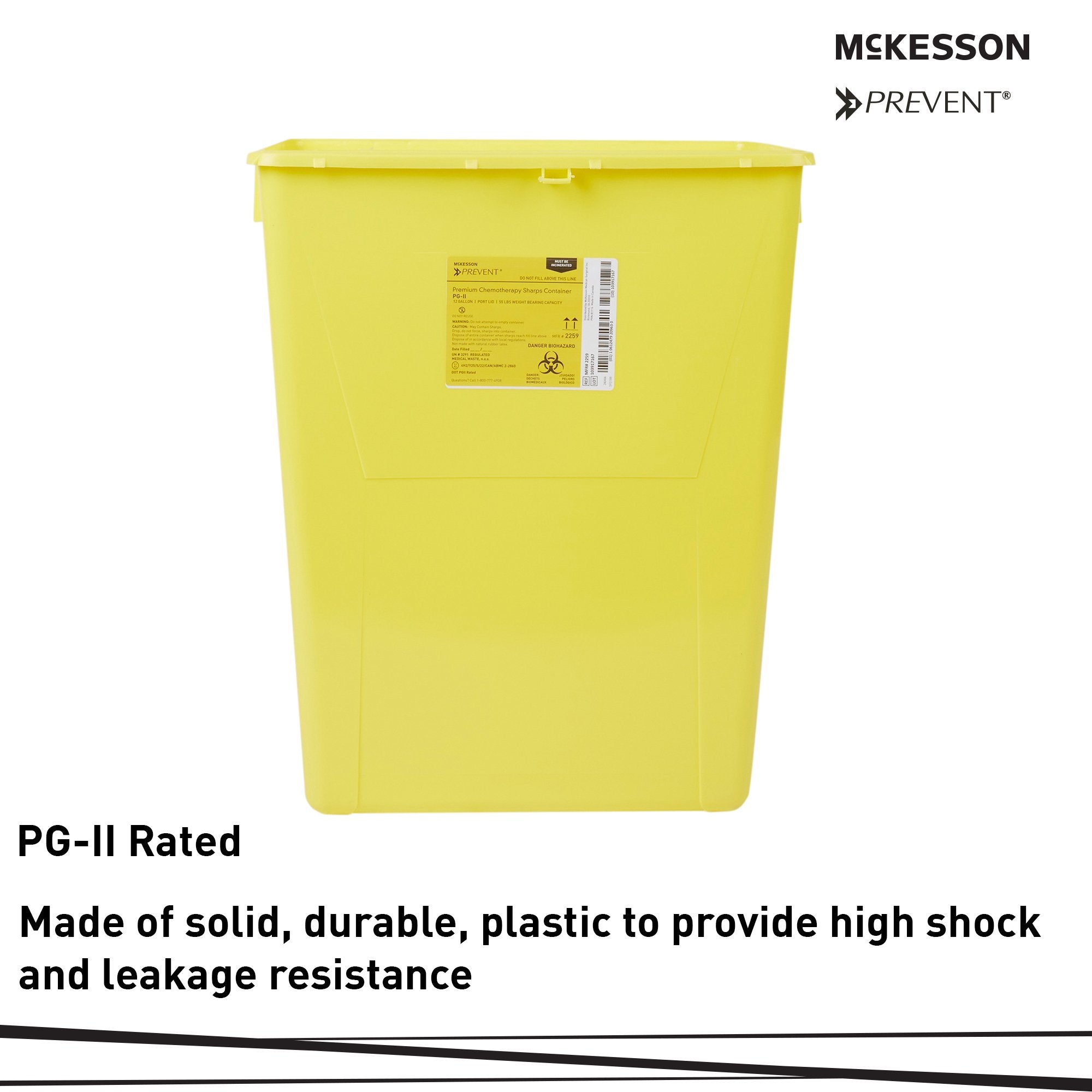 McKesson Prevent® Chemotherapy Sharps Container, 12 Gal., 20.8 x 17.3 x 13 Inch 2259