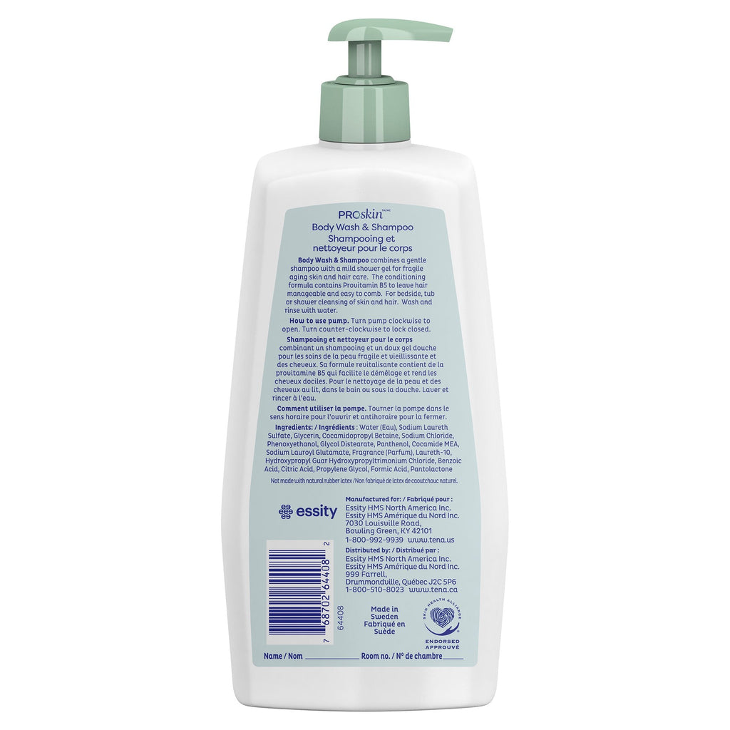 Tena Unscented Shampoo and Body Wash, Pump Bottle, 1,000 mL 64343