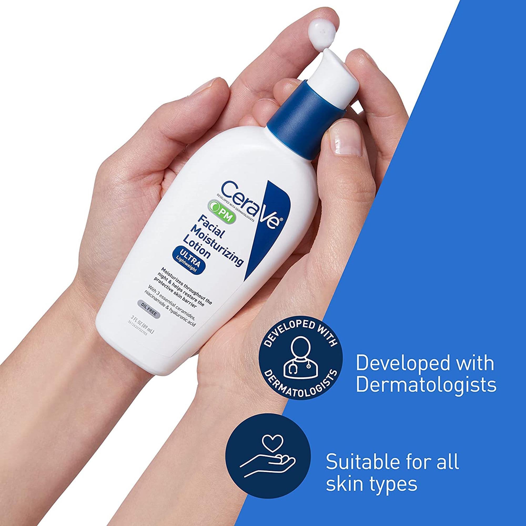 Facial Moisturizer CeraVe® PM 3 oz. Pump Bottle Unscented Lotion 60600053745