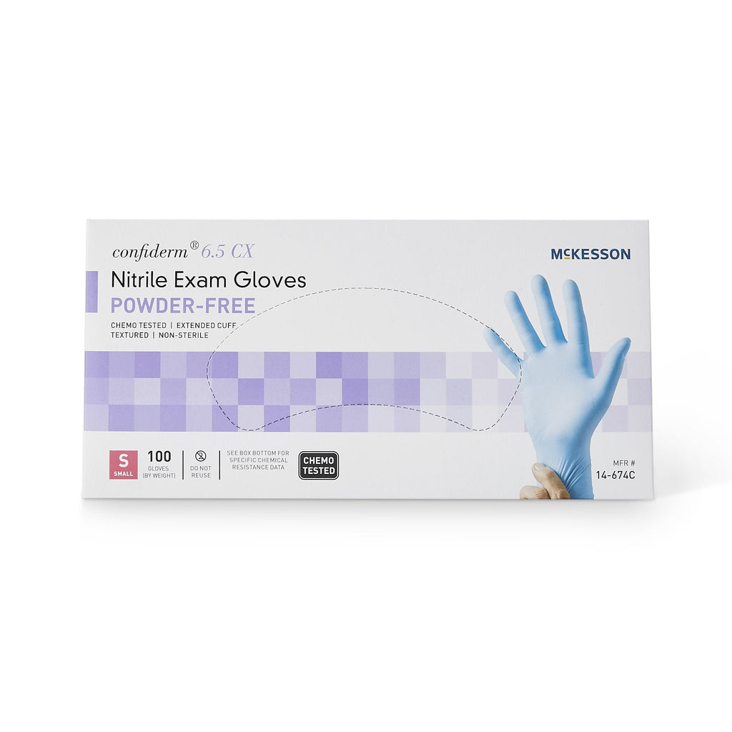 McKesson Confiderm® 6.5CX Nitrile Extended Cuff Length Exam Glove, Small, Blue 14-674C
