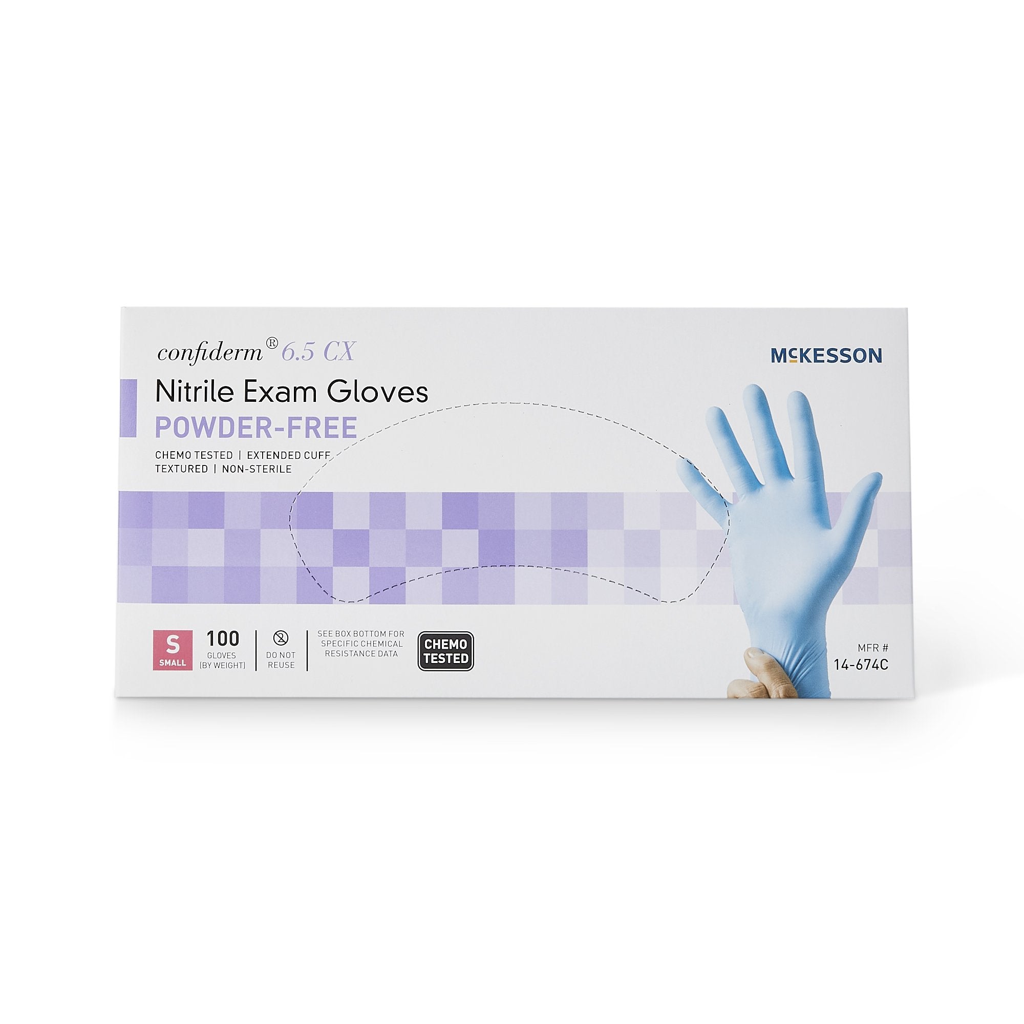 McKesson Confiderm® 6.5CX Nitrile Extended Cuff Length Exam Glove, Small, Blue 14-674C