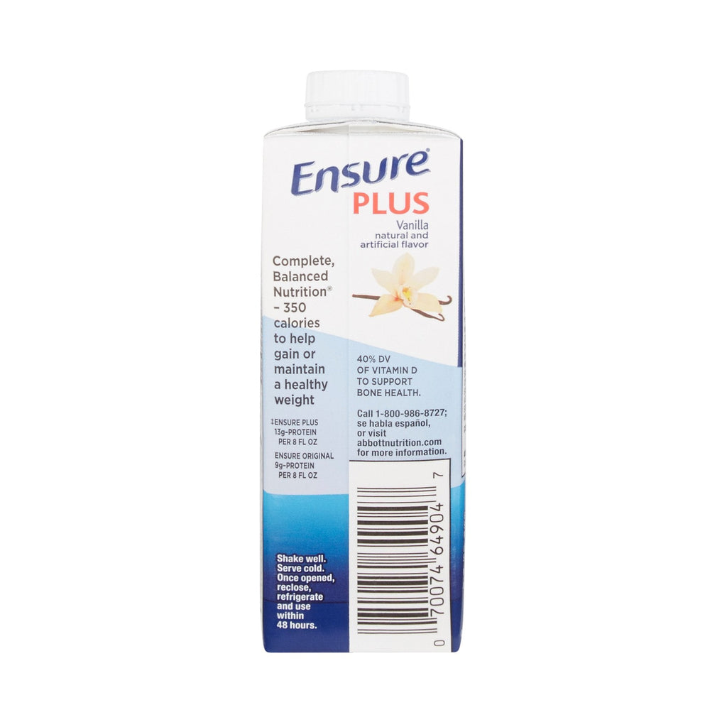 Ensure® Plus Therapeutic Nutrition, Vanilla, 8-ounce carton 64905