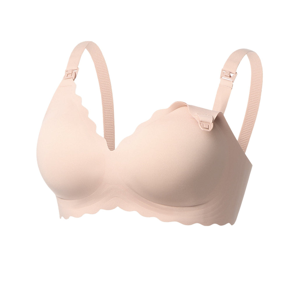Nursing Bra Momcozy Jelly Strip 36 to 38 Inch Chest Large Beige Back Hook and Eye Closure Adjustable Shoulder Strap FB046-SK100L-A