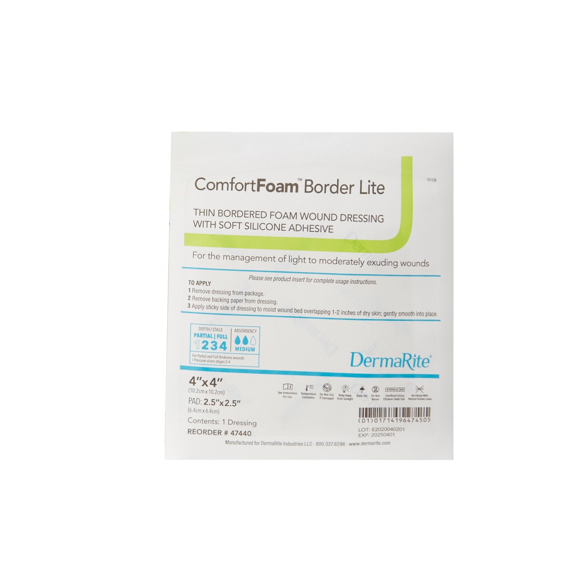 ComfortFoam™ Border Lite Thin Bordered Foam Wound Dressing, 4 x 4 Inch 47440