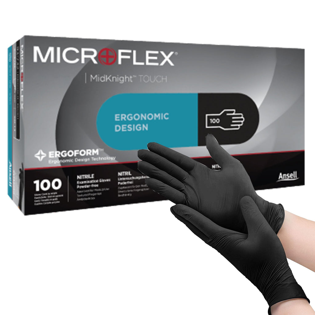 Microflex® MidKnight™ Touch 93-733 Nitrile Exam Glove, Small, Black 93732070