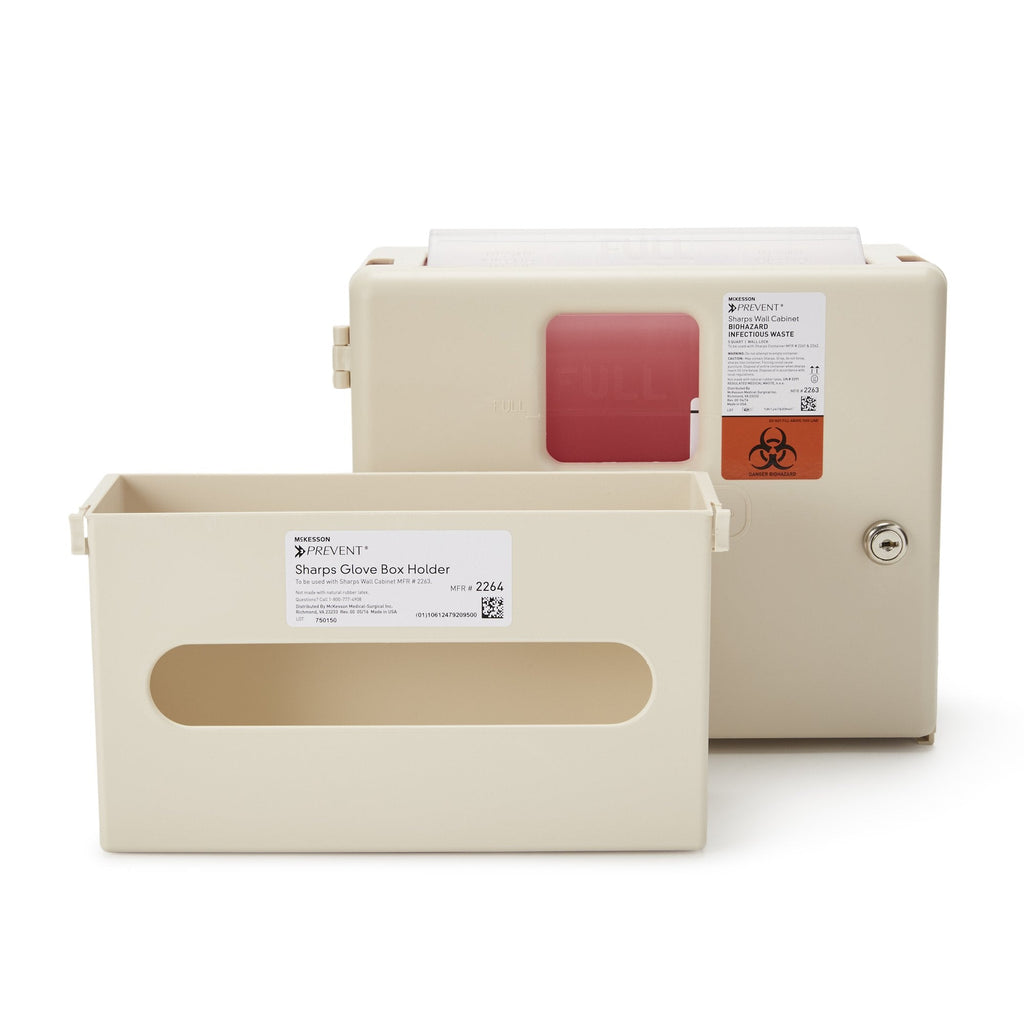 McKesson Prevent® Sharps Wall Cabinet with Glove Box, 12¼ x 4¾ x 15 Inch 2265