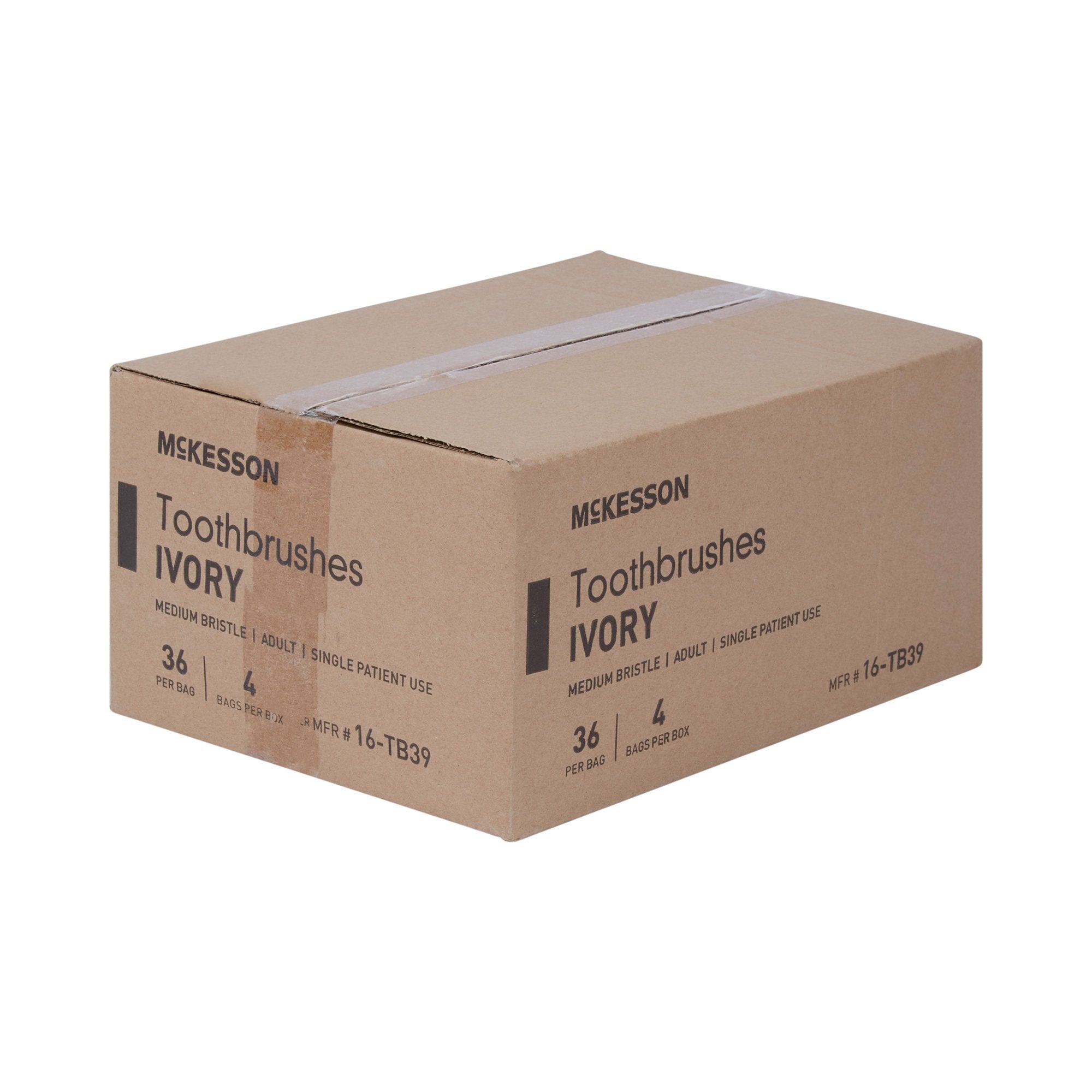 McKesson Toothbrush, Ivory, Medium, 1-1/16" x 3/8" Head, 1/2" x 5-7/8" Handle 16-TB39