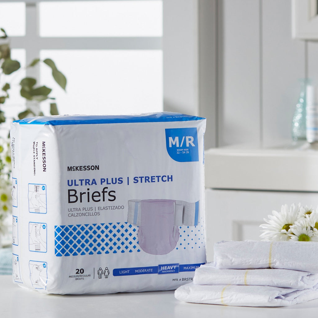 McKesson Ultra Plus Stretch Heavy Absorbency Incontinence Brief, Medium/Regular BRSTRMR