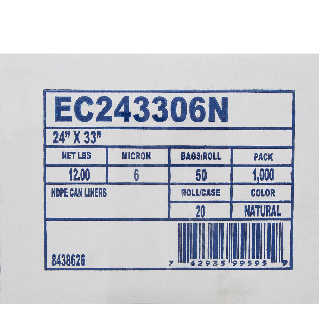 McKesson Light Duty Clear Trash Bag, 15 gal, 6 Mic EC243306N