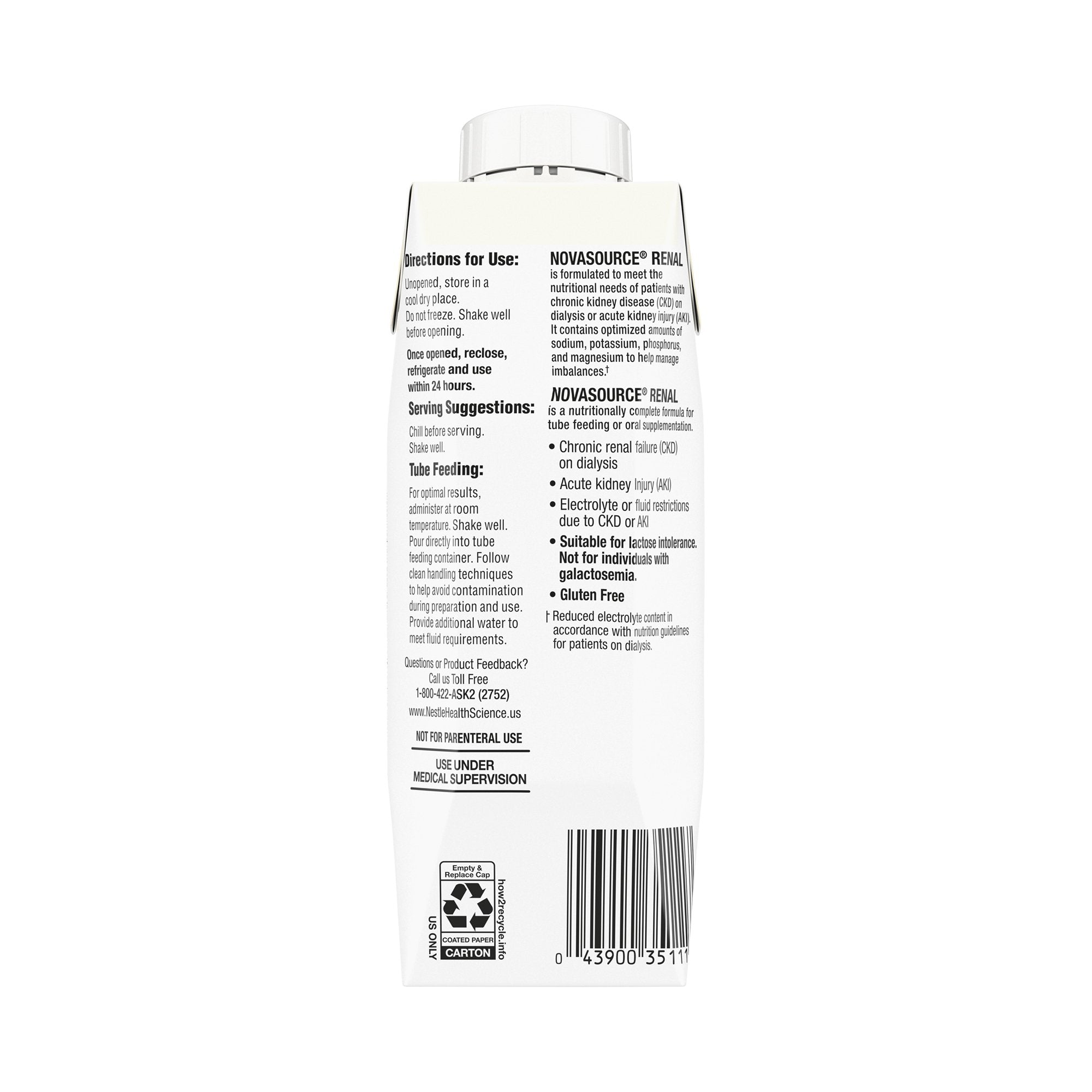 Novasource® Renal Vanilla Formula for Patients on Dialysis, 8-ounce carton 00043900306094