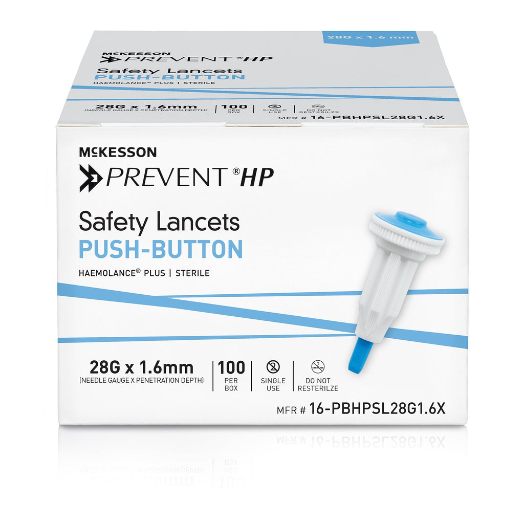 McKesson Prevent® HP Push Button Safety Lancet, 28 Gauge 16-PBHPSL28G1.6X