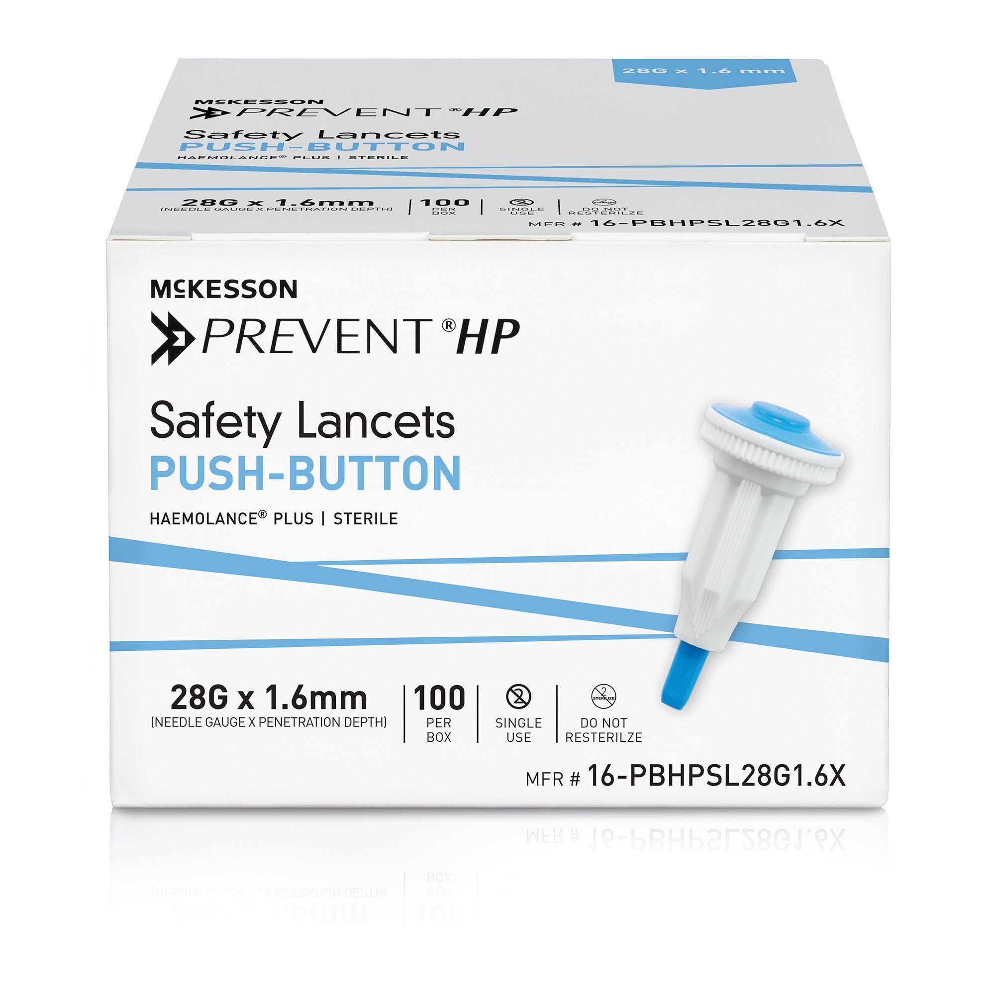 McKesson Prevent® HP Push Button Safety Lancet, 28 Gauge 16-PBHPSL28G1.6X