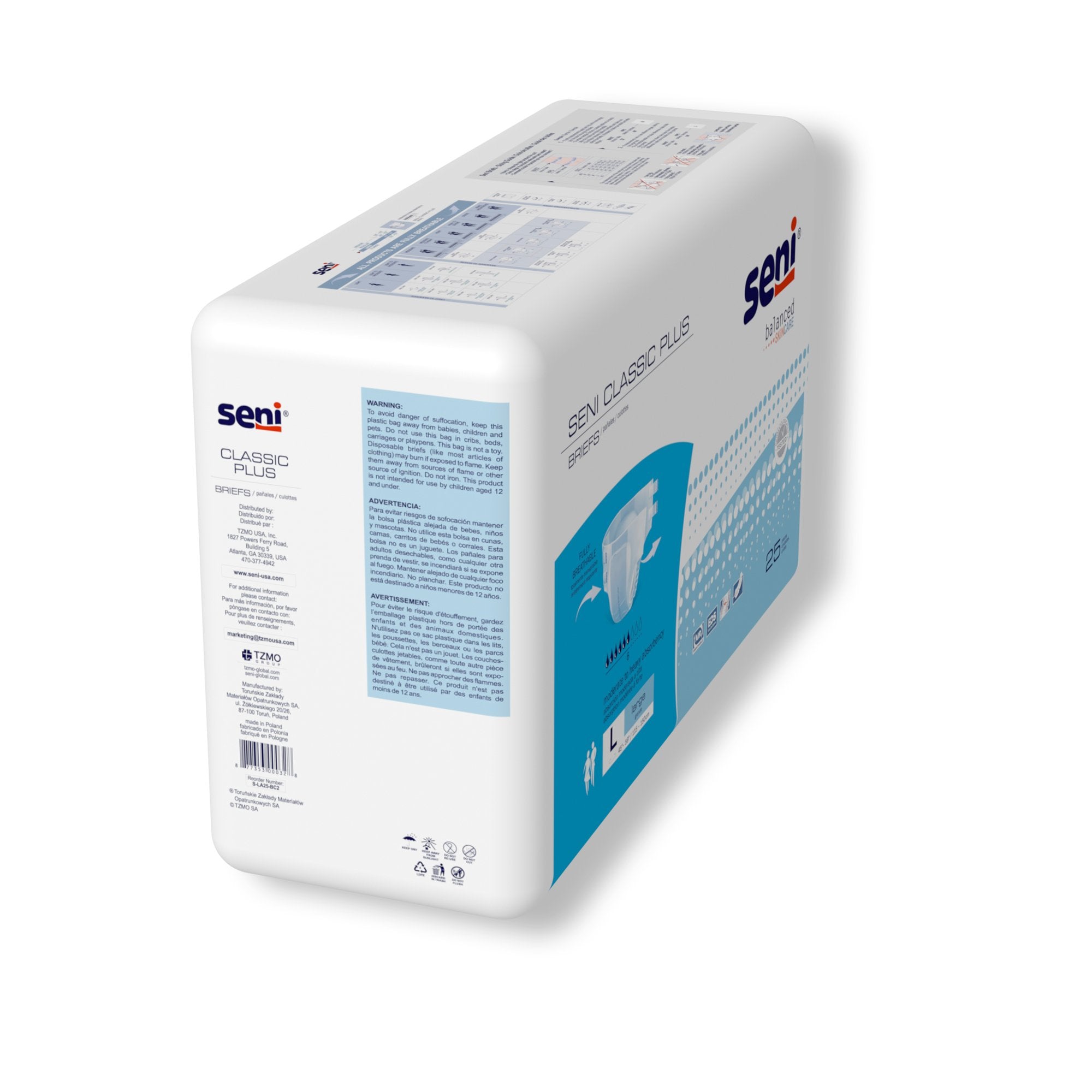 Seni® Classic Plus Moderate to Heavy Absorbency Incontinence Brief, Large S-LA25-BC2