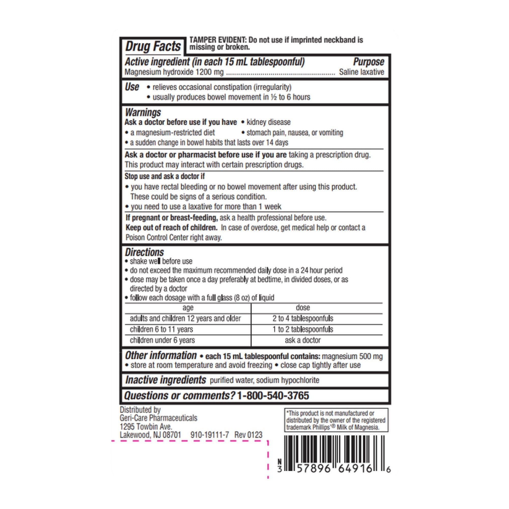 Geri-Care® Magnesium Hydroxide Laxative QMOM-16-GCP