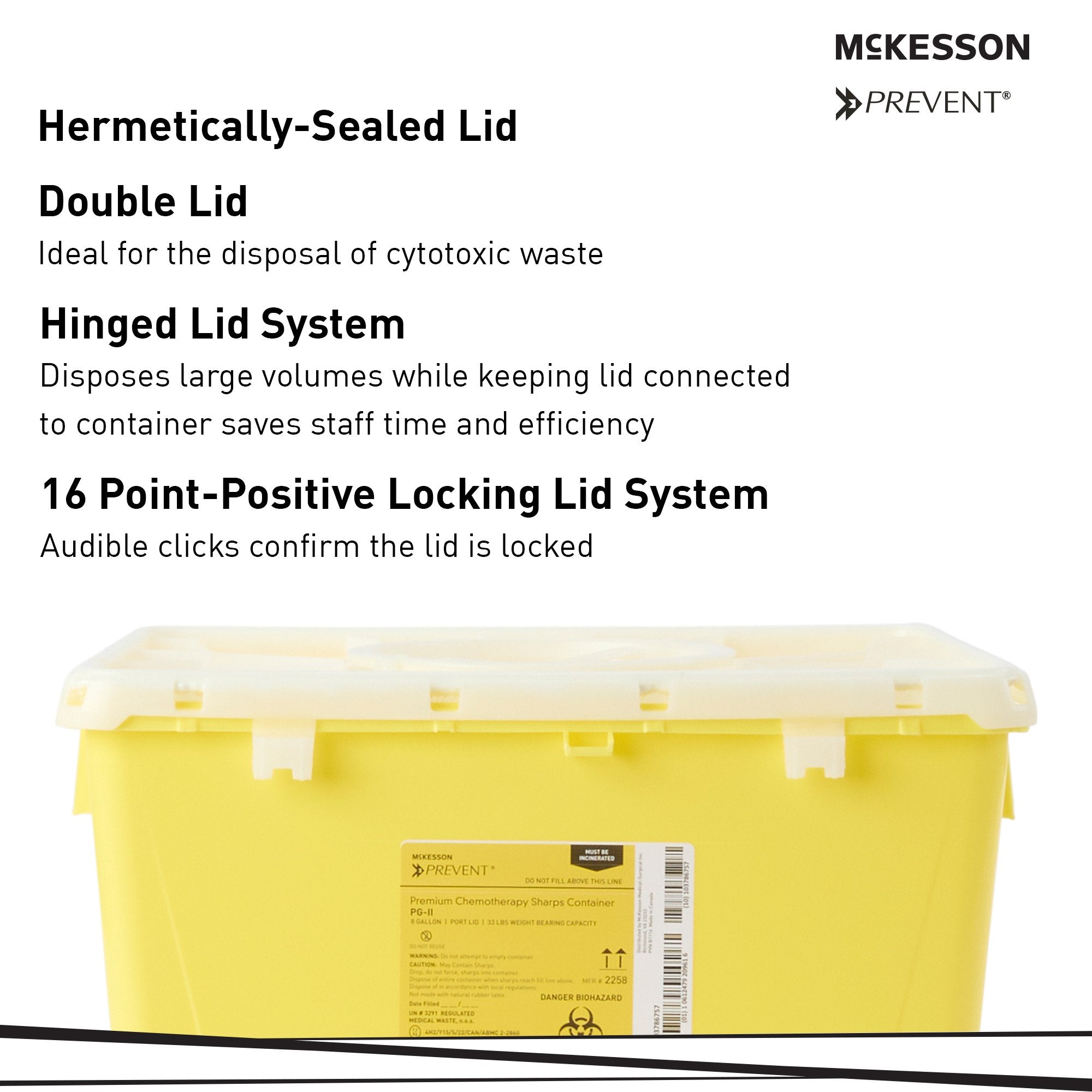 McKesson Prevent® Sharps Container, 8 Gallon, 13-1/2 x 17-3/10 x 13 Inch 2258