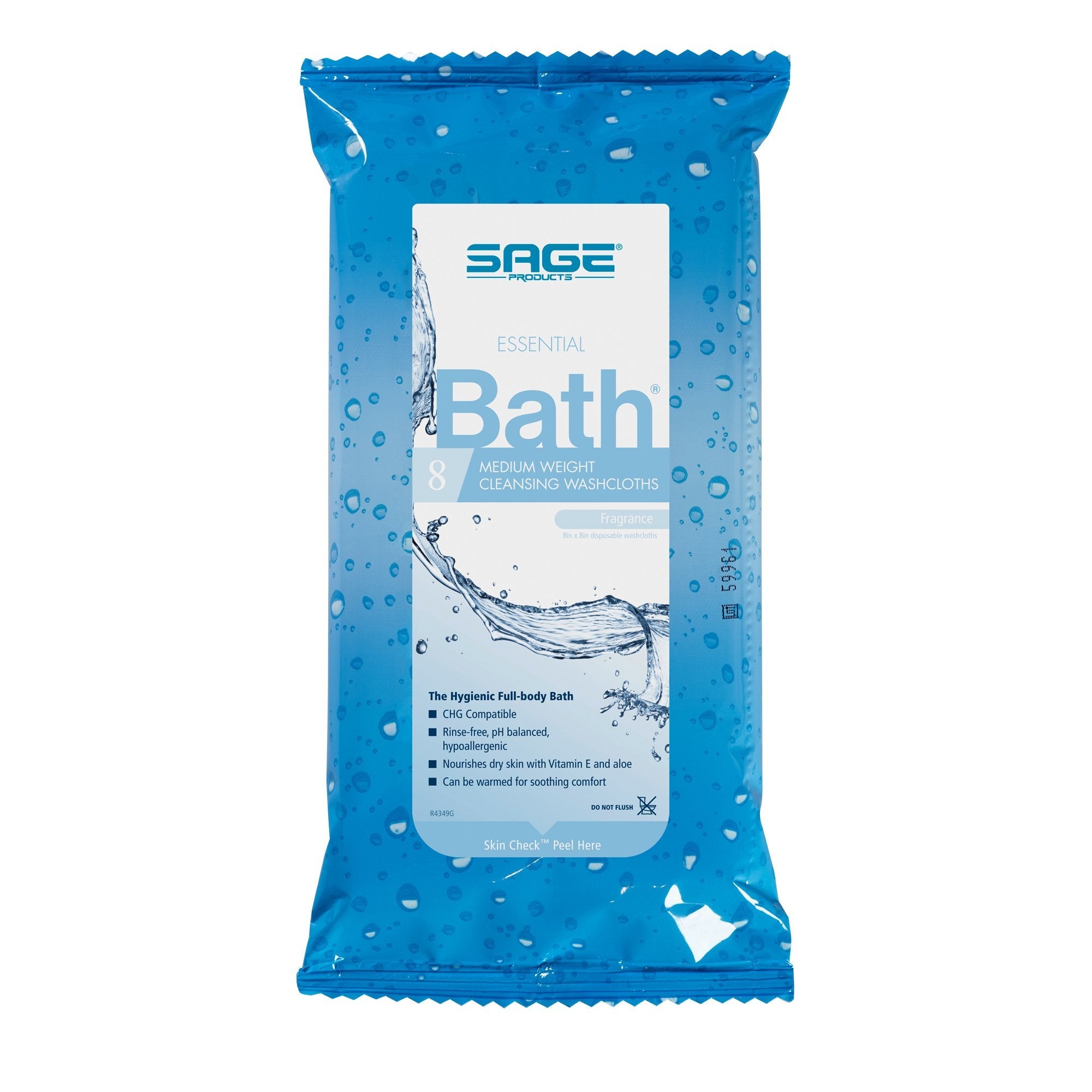 Sage Products Essential Bath Rinse-Free Wipes, Medium Weight, Soft Pack 7800