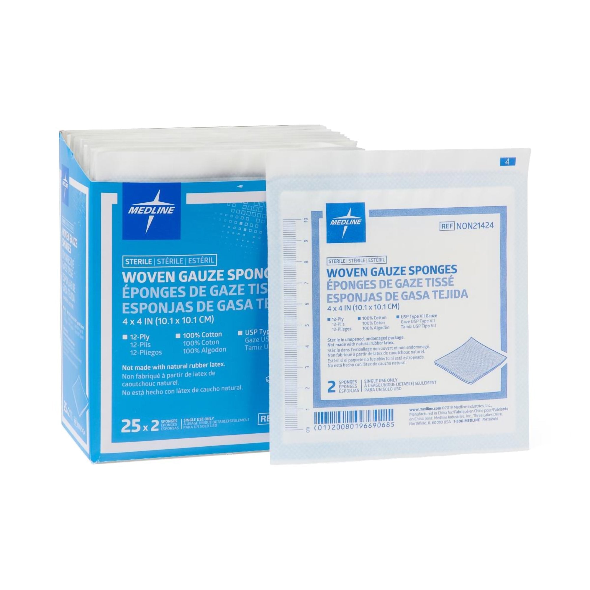 Sterile USP Type VII Gauze Sponge, 4 x 4 Inch, 12-Ply NON21424