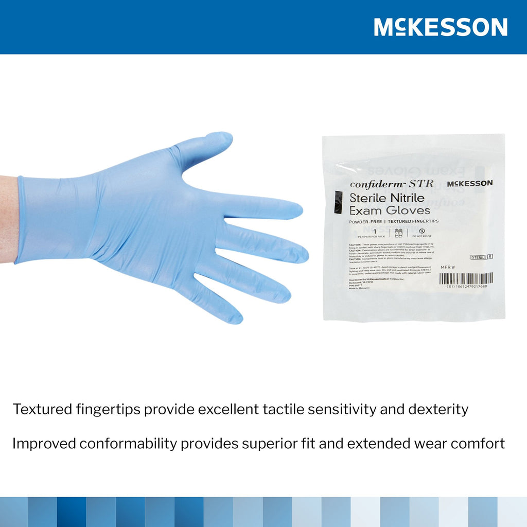 McKesson Confiderm® STR Nitrile Exam Glove, Small, Blue 14-6NSTR2