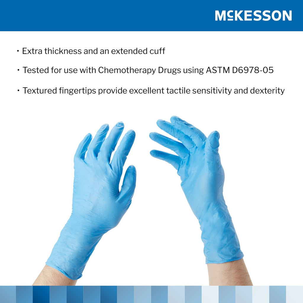 McKesson Confiderm® 6.5CX Nitrile Extended Cuff Length Exam Glove, Small, Blue 14-674C