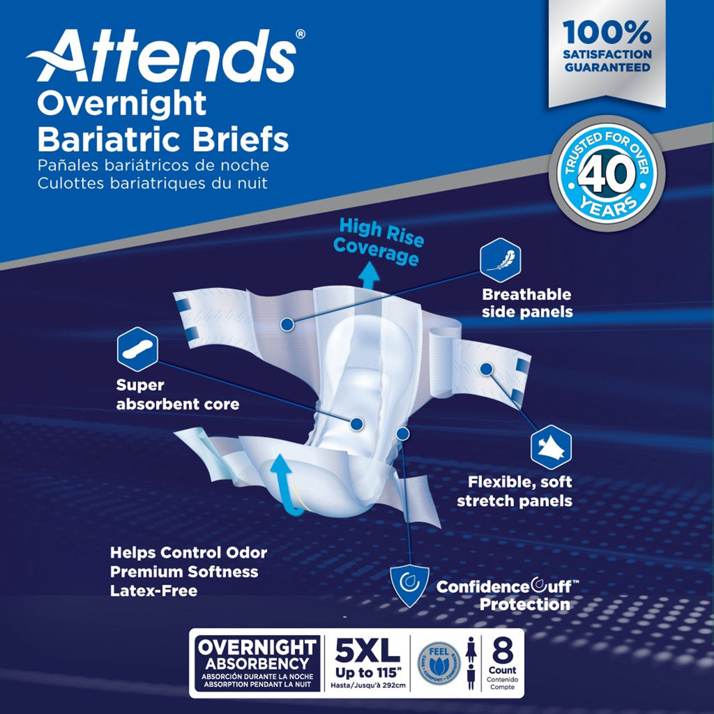 Attends® Overnight Bariatric Briefs, 5X-Large DD70