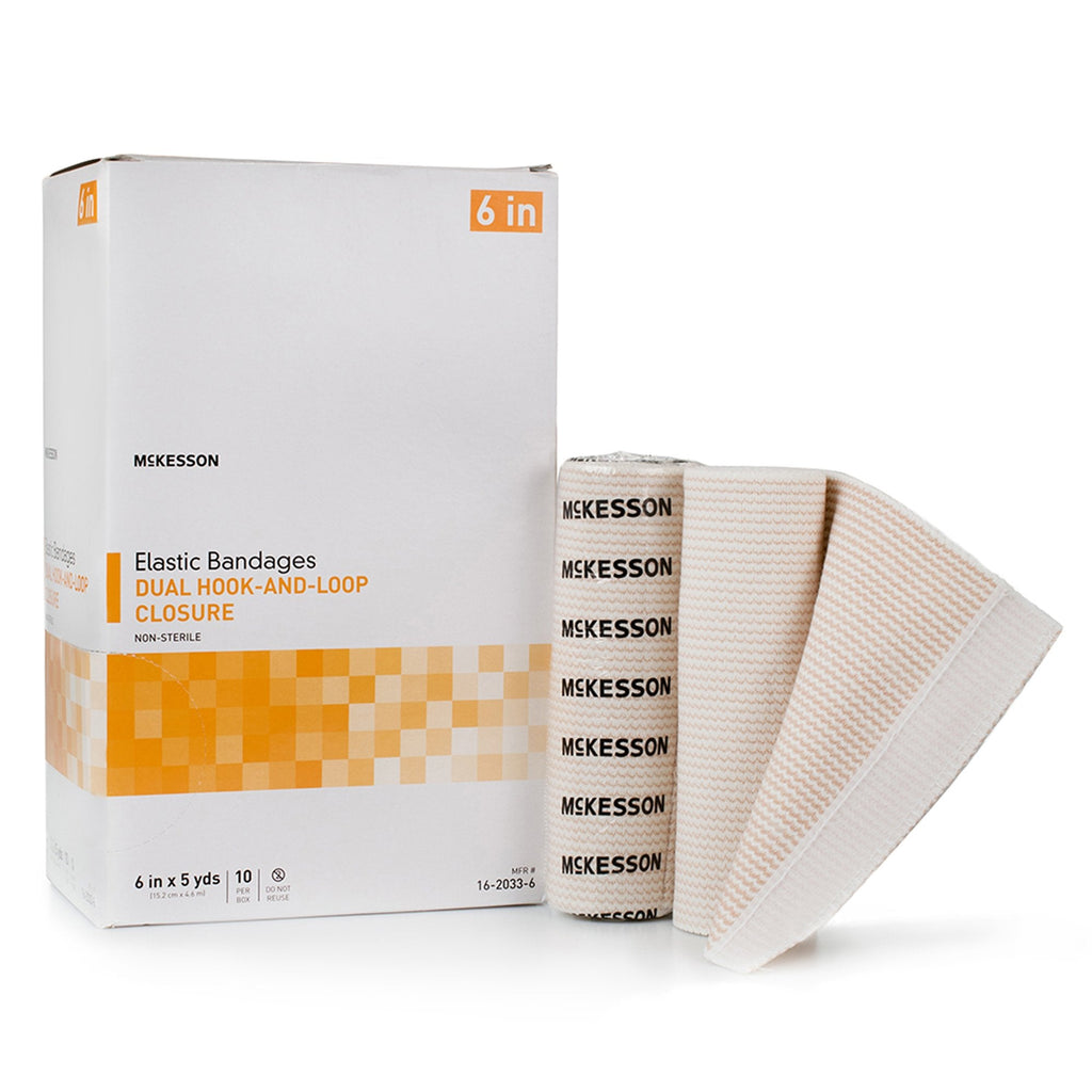 McKesson Double Hook and Loop Closure Elastic Bandage, 6 Inch x 5 Yard 16-2033-6