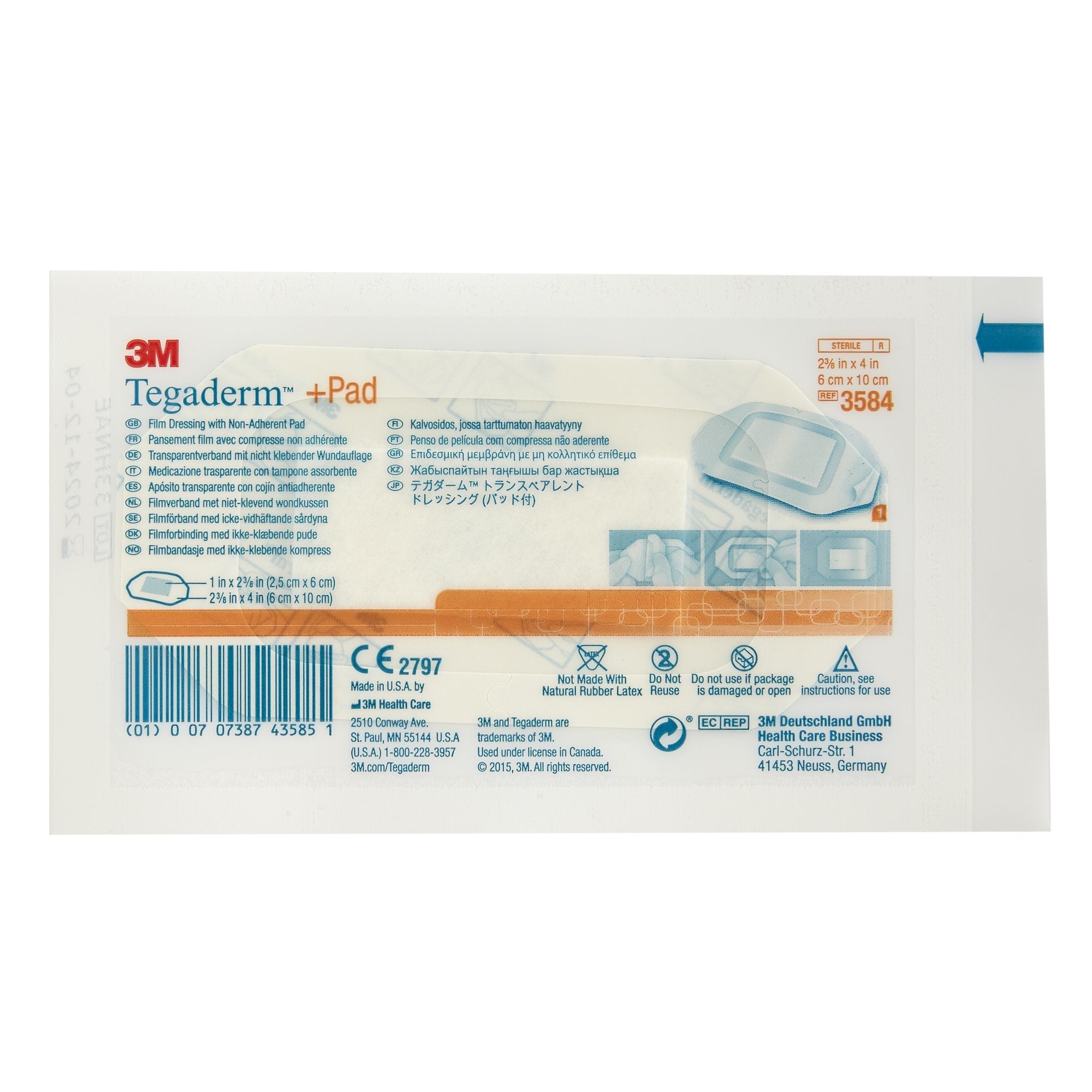 3M™ Tegaderm™ Transparent Film Dressing with Pad, 2-3/8 x 4 Inch 3584