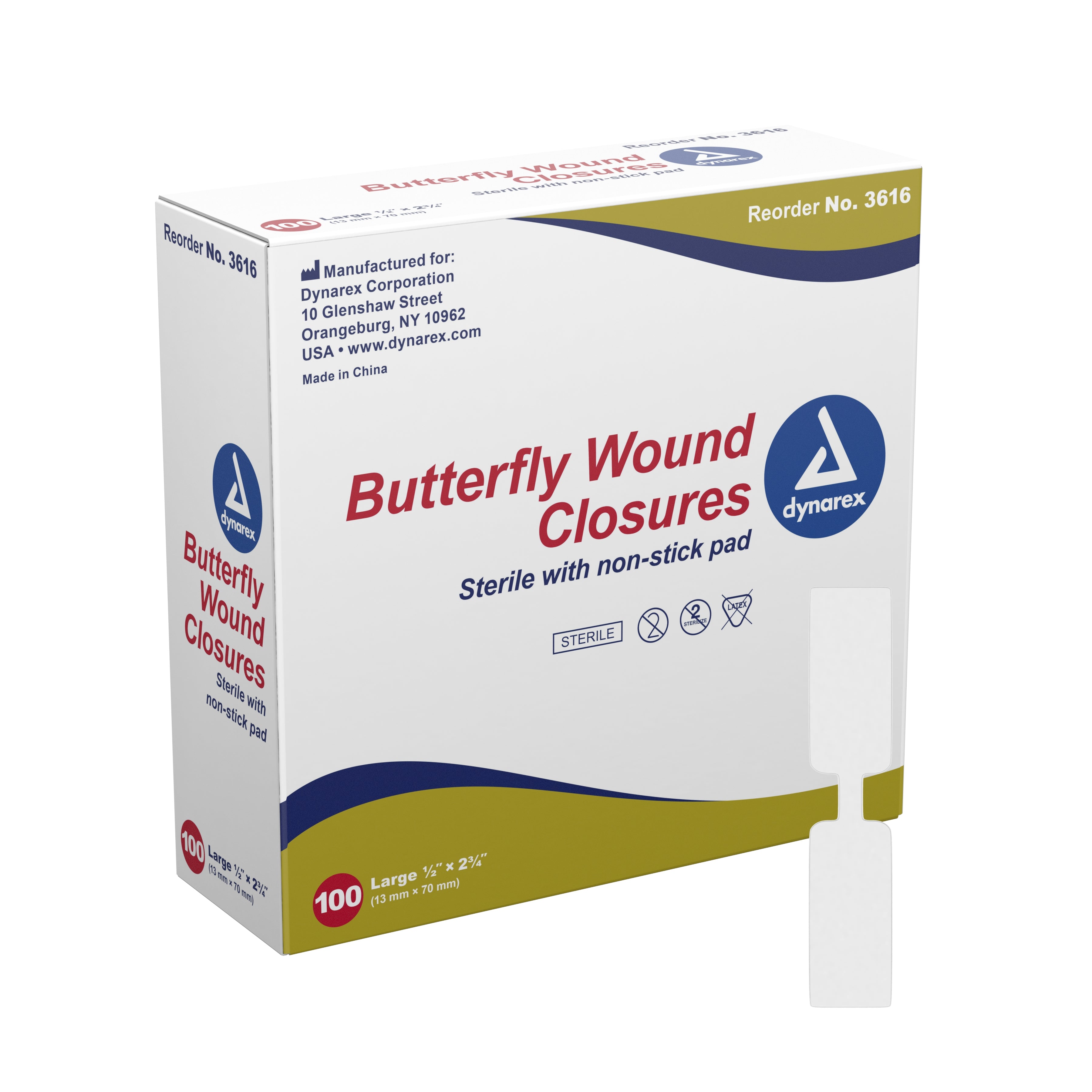 dynarex® Butterfly Wound Closure Strip, ½ by 2¾ Inches 3616