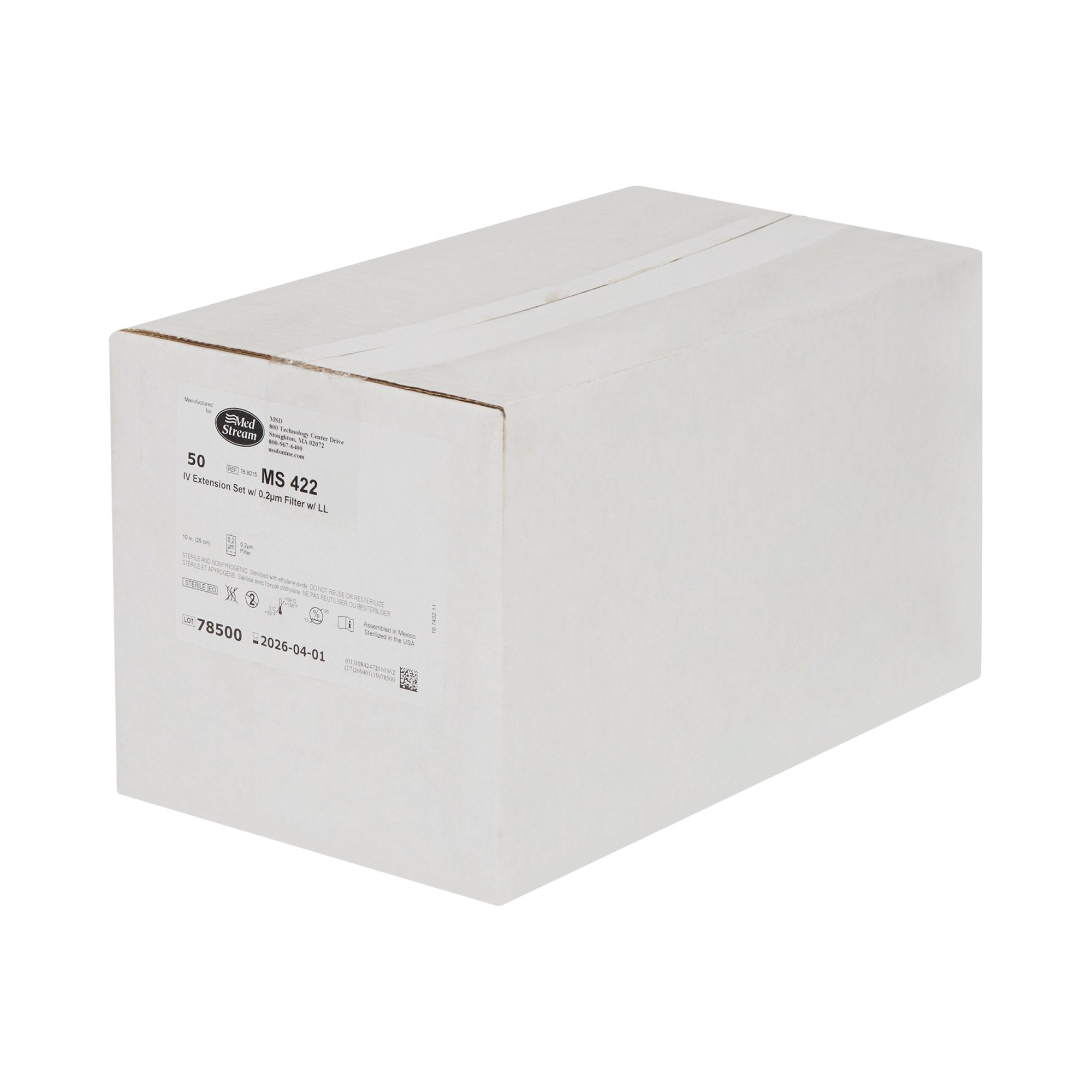 McKesson IV Extension Set, Standard Bore 10-inch Tubing, 0.2 Micron Filter MS422