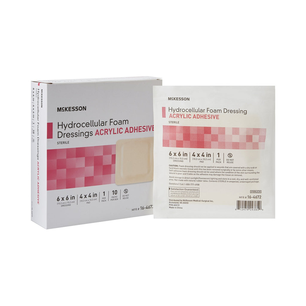 McKesson Acrylic Adhesive with Border Foam Dressing, 6 x 6 Inch 16-4672