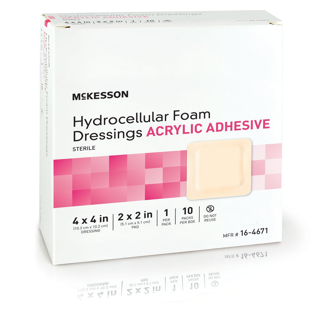McKesson Acrylic Adhesive with Border Foam Dressing, 4 x 4 Inch 16-4671